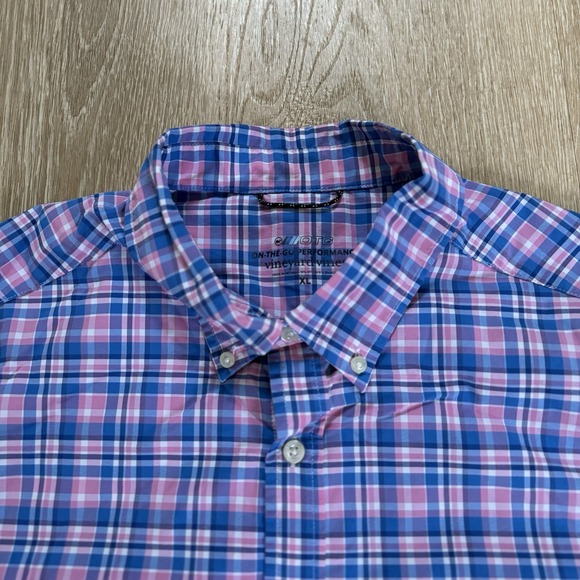 Vineyard Vines Shirt Mens Xl Blue Pink Plaid OTG On the Go Performance brr Nylon - Picture 4 of 9